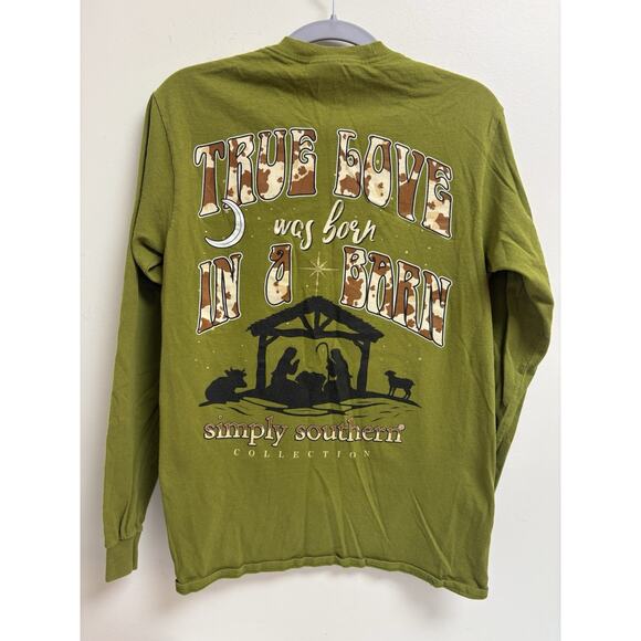 Simply Southern True Love Was Born in a Barn Long Sleeve Graphic T-Shirt Small - Picture 2 of 5